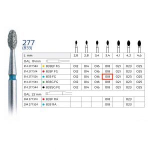 Freza diamantata tip oliva 277 Verdent