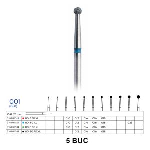 Freze globulare diamantate cu mandren lung 001 turbina Verdent x5buc