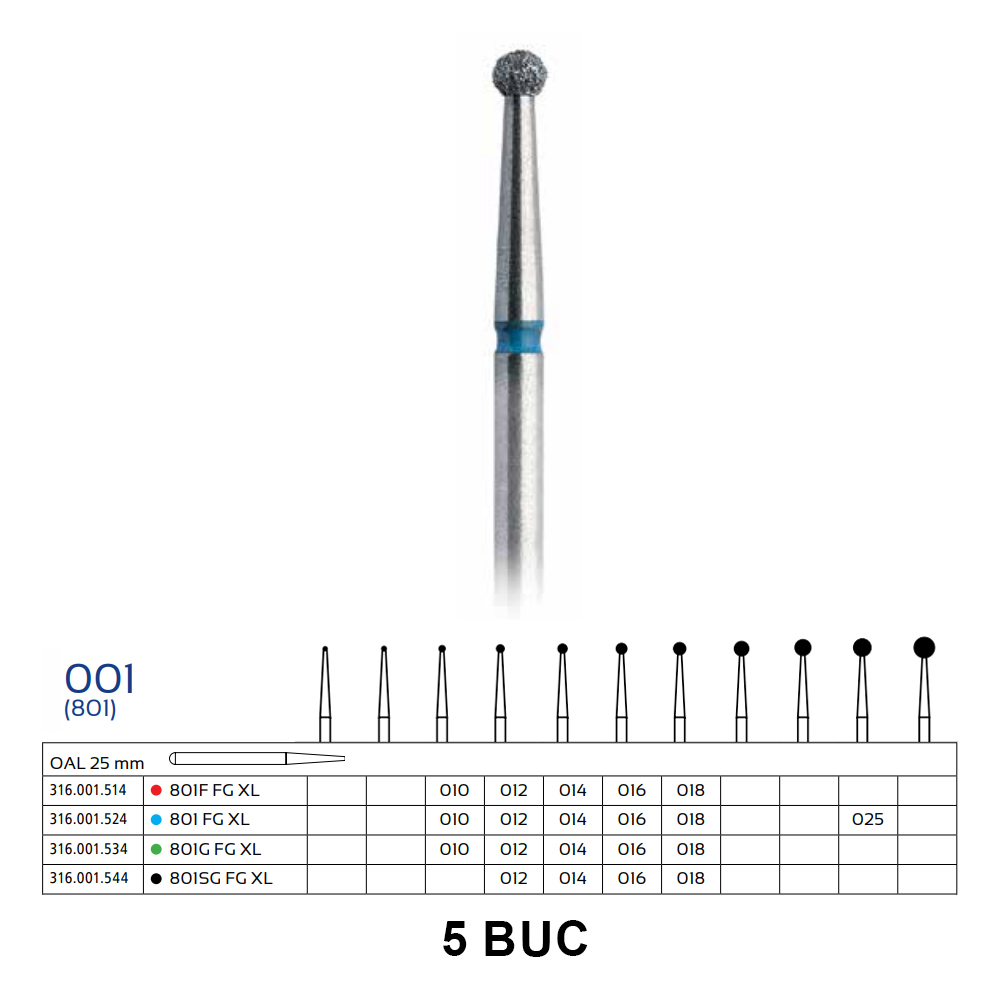 Freze globulare diamantate cu mandren lung 001 turbina Verdent x5buc Freze globulare diamantate cu mandren lung 001 turbina Verdent x5buc